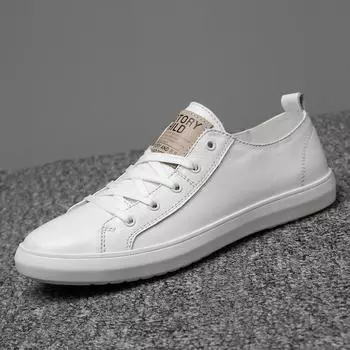 Men s shoes 2025 spring new men s white shoes trendy fashion youth flat baseplate shoes Korean version lace-up casual shoes 38 белый