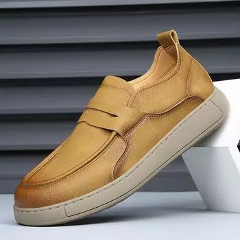 Men s shoes 2025 spring new soft-soled trend versatile Doudou shoes men s British one-pedal lazy casual leather shoes 38 серый