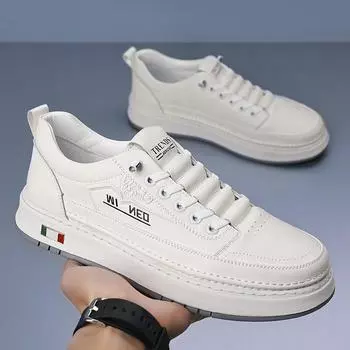 Men s shoes 2025 spring new soft-soled men s casual leather shoes trendy shoes board shoes white shoes men 38 белый