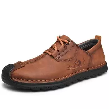 Men s Shoes 2025 Summer New Men s Casual Trend Leather Shoes Large Size Stitch Lace Outdoor Shoes 38