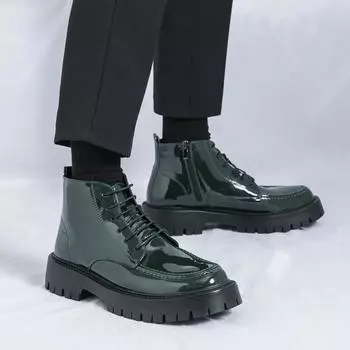 Men s shoes autumn and winter new casual leather shoes fashionable men s mid-top Martin boots trendy big head shoes hand-scratched leather boots 38