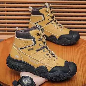 Men s Shoes Autumn High Cut British Style One Foot Anti Slip and Wear-resistant Short Boots Construction Site Work Casual Shoes 39 серый