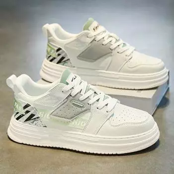 Men S Shoes Autumn Leather Punching Breathable White Shoes Thick Sole Heightening Mesh Inner Sports Board Shoes 39