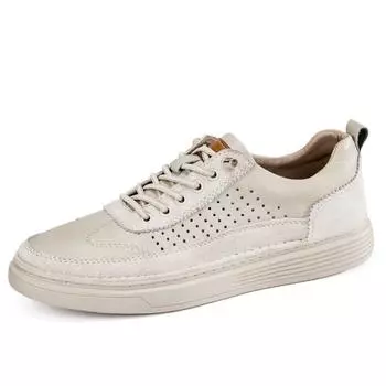 Men s shoes board shoes men s cowhide hollow breathable trendy lace-up retro green casual shoes 36