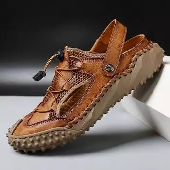 Men s shoes casual leather sandals large size breathable hollow sandals foreign trade men s shoes quality shoes summer men s shoes 38 чёрный