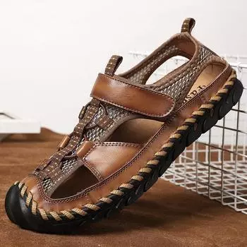 Men s shoes casual leather sandals large size breathable hollow sandals foreign trade men s shoes quality shoes summer men s shoes 38 чёрный