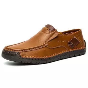 Men s shoes casual leather shoes lazy leather handmade shoes large size loafers 38 чёрный