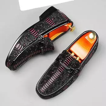 Men s Shoes Crocodile Pattern Men Loafers Genuine Leather Slip on Shoes Men Brand Dress Shoes Retro Style Moccasins Driving Flat 36 чёрный