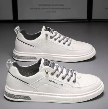 Men s shoes fall trendy all-match slip-on low-top flat shoes men s casual leather shoes waterproof white Spring and Autumn shoes 39