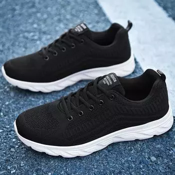 Men s shoes fly-woven sports shoes 2025 summer sports and leisure shoes running shoes, mesh breathable versatile travel shoes 39 чёрный