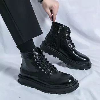 Men s shoes foreign trade new Martin boots fashion British style business dress leather boots trend men s high-top leather shoes 38