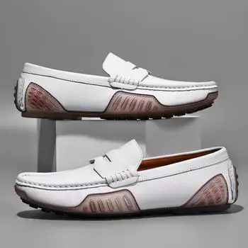 Men s Shoes Genuine Leather Shoes Spring/Summer Breathable Casual Leather Shoes Slip-on Driving Trendy Shoes 38