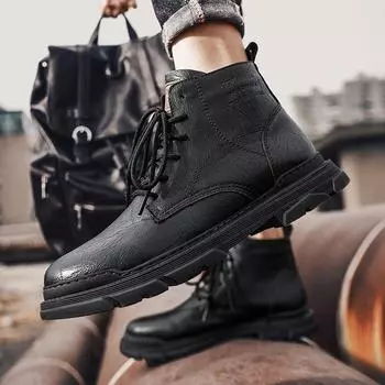 Men s shoes large size fashion casual leather shoes trendy outdoor high-top Martin boots personalized lace-up shoes 38