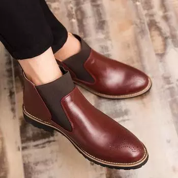 Men s shoes large size fashion outdoor men s casual shoes business leather shoes trend foot cover high top British style leather shoes 38
