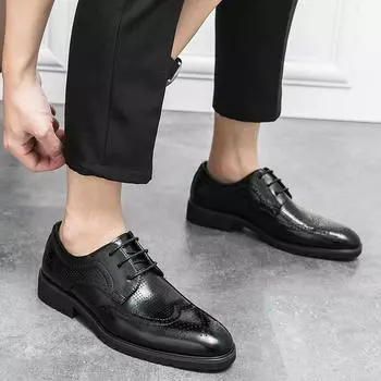 Men s shoes large size new casual leather shoes fashion business dress shoes trend British style wedding groom leather shoes 38