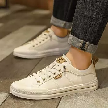 Men s shoes low-top leather surface breathable foot cover casual board shoes spring and autumn flat-bottomed lazy little white shoes trendy shoes 39