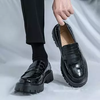 Men s shoes new business men s leather shoes soft-soled shoes casual men s spring and autumn thick-soled pix leather shoes one pedal at a time 38 чёрный