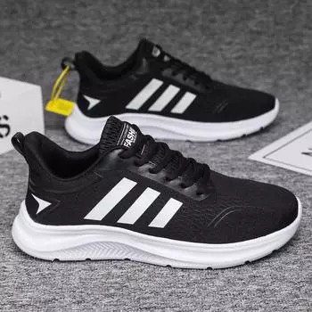 Men s shoes new fish silk mesh running shoes classic three bars light breathable sports shoes soft sole soft surface versatile 36 чёрный