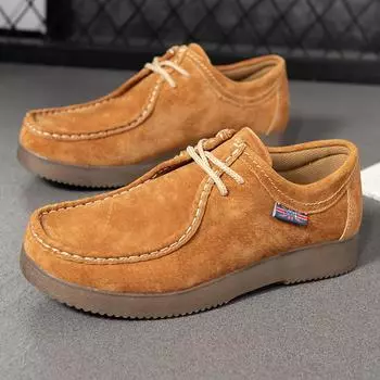 Men s shoes new versatile men s matte leather leather soft sole business casual small leather shoes British style sports tooling shoes 38 коричневый