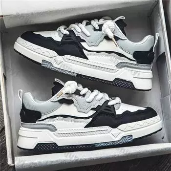 Men s Shoes Sneakers 2025 Spring New Korean Trendy Casual Lightweight Skateboard Shoes Fashion Lace Up Outdoor Running Shoes 39 чёрный