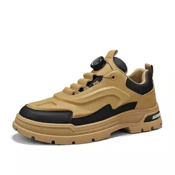 Men s shoes Spring 2025 new style fashion leather upper casual sports rotating button soft sole work boot trendy shoes 39