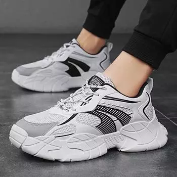 Men s shoes spring and summer breathable mesh dad shoes platform heightening youth sports and leisure shoes non-slip running shoes 39