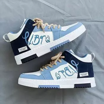 Men s Shoes Spring New Breathable High Top Trend All Sports Casual Board Shoes 42 синий