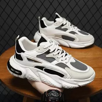 Men s Shoes Spring New Breathable Mesh Surface All Match Thick Sole Sports Shoes Casual Running Daddy tide Shoes 41 бежевый