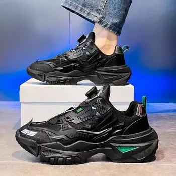 Men s shoes spring new breathable rotating button running non-slip sneakers casual height-increasing dad trendy shoes 35
