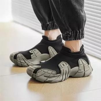Men s shoes summer breathable surface thin fly-woven mesh shoes sports shoes lace-free knitted socks shoes cover feet 39