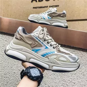 Men s shoes summer breathable thick sole this casual sports shoes youth versatile trend niche design dad shoes 39 хаки