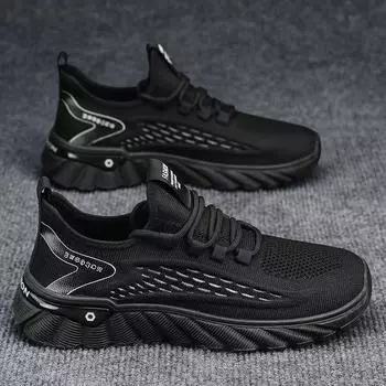 Men s Shoes Summer New Breathable Thin Mesh Flying Weaving Increase Casual Men s Sports Shoes 40 чёрный