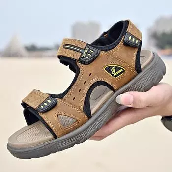 Men s shoes summer sandals men s leather breathable outdoor casual beach shoes 38 чёрный