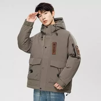Men s Short Hooded Jacket Men s Sports Warm White Duck Down Thickened Casual Clothes M