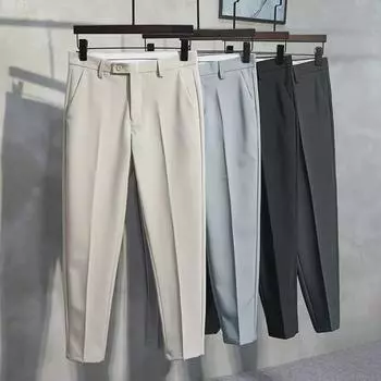 Men s Slim Straight 9-Point Casual Business Suit Pants 32 светло-серый