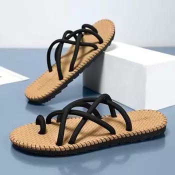 Men s slippers summer flip-flops men s non-slip sandals Vietnamese beach driver driving sandals 39 чёрный