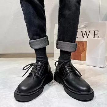Men s small leather shoes black versatile trend British style retro Martin boots business dress leather shoes casual d54-P 37 (delivery within 5 days, no urgent orders) чёрный