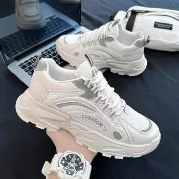 Men s Sneakers Autumn New Men Trendy Casual Sports Dad Shoes Male Breathable Mesh Platform Tenis Masculino Shoes Zapatos Hombre 39 белый