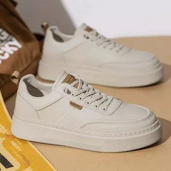 Men s Sneakers Summer 2024 Breathable Sports Casual leather Shoes Teen Trend All-Matching Men s White Shoes male sneakers 39 бежевый