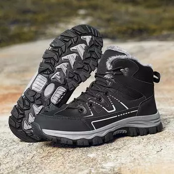 Men s Snow Boots lace up high top Sneakers Warm Plush Women Boots Outdoor Non-slip Hiking Boots Work Shoes men cotton shoes 39 чёрный