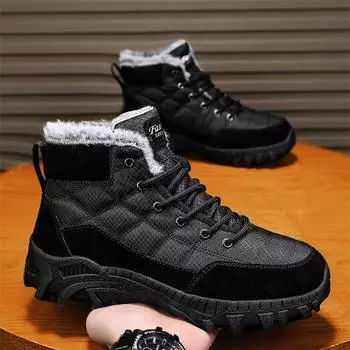 Men s Snow Boots New Winter Style Plus Velvet To Keep Warm and Trendy High-top Outdoor Hiking Thick Cotton Shoes Platform Boots 38 чёрный