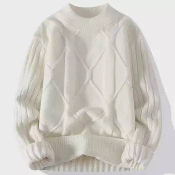 Men s Soft Waxy Sweater: Trendy Twisted Knit, Round Neck, Warm & Loose for Autumn/Winter 2XL чёрный