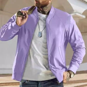 Men s Solid Color Baseball Jacket Versatile Trendy Jacket Casual Sports Stand Collar Coat L