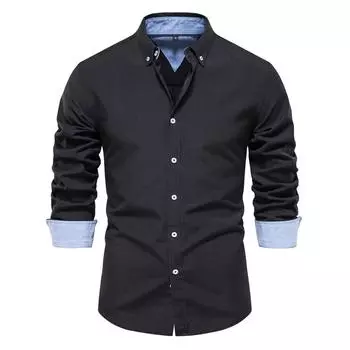Men s Solid Color Slim Casual Shirt Youth Long-sleeved Button Up Shirt 2XL