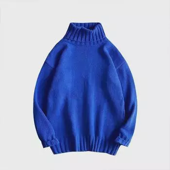Men s Solid Color Slim Mid-Neck Sweater - Knitted Turtleneck for Autumn/Winter 4XL жёлтый