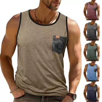 Men s Sport Sleeveless T-shirt Breathable Slim Undershirt Pocket Top Vest XXL