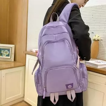 Men s Sports Backpack Women s Large Capacity Backpack Solid Color Student Schoolbag фиолетовый