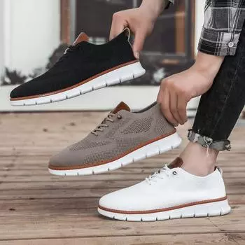Men s Sports Shoes 2024 British Style New Summer Breathable Comfort Fashion Soft Soled Flat Mesh Shoes Outdoor Running Shoes 39 чёрный