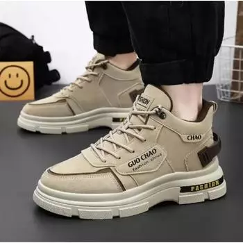 Men s Sporty Style Breathable High Cut Work & Sports Shoes Trendy Versatile Anti-Slip Wear-Resistant Mesh Lining New for Leisure 40 чёрный