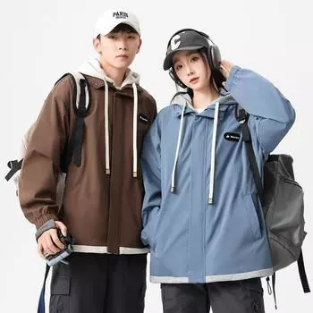 Men s Spring and Autumn Casual Jacket Men s Jacket Spring Men s Versatile Fake Two-Piece Contrast Color Hooded Loose Jacket Top S